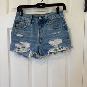 Levi's Light Blue Distressed Denim Shorts
